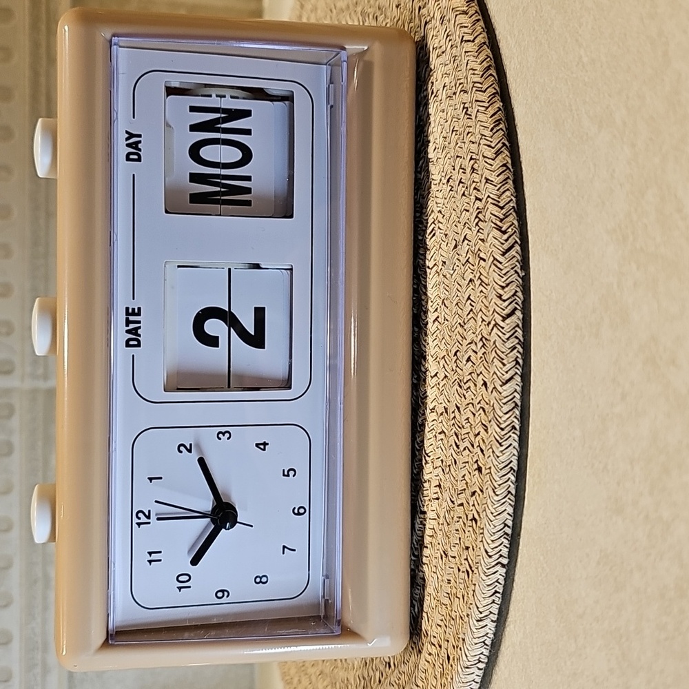 Retro Alarm Clock With Flip Date Display Calendar In Tan Color